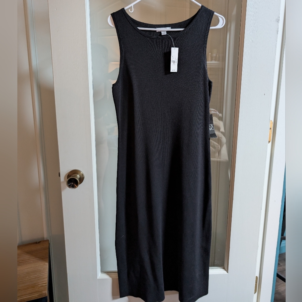 NWT New York & Company Black Slinky Midi Dress size Large